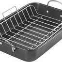 KITESSENSU Nonstick Roasting Pan with Rack 15 x 11 inch - Turkey Roaster Pan for Ovens - Wider Handles & Heavy Duty Construction, Gray