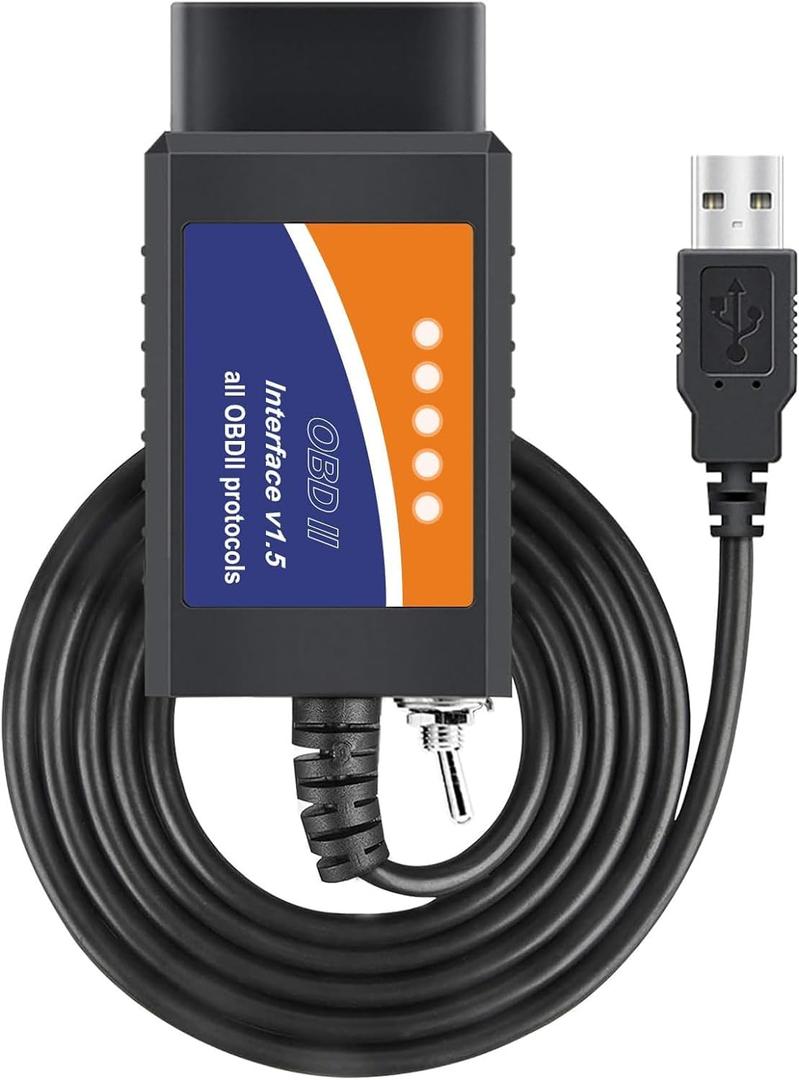 ELM327 OBD2 USB Adapter for Windows, ELMconfig Scanner with MS CAN/HS CAN Switch for Scan F150 F250 Car and Light Truck Check Engine Light, Diagnosis on Windows with V1.5 Chip
