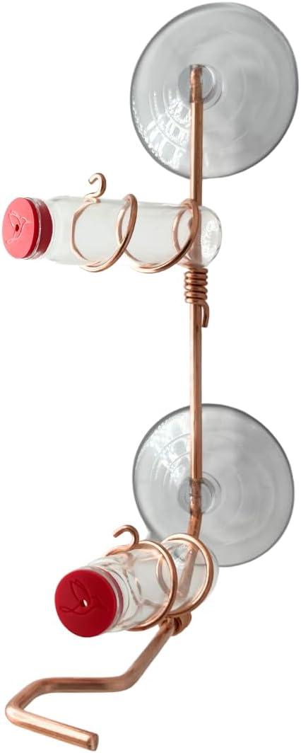 Window Hummingbird Feeder | Handcrafted Copper and Aluminum | Multiple Stations | Modern Hummingbird Feeder | Home Dcor | Glass Bottles | Suction Cups (Copper, Two Station)