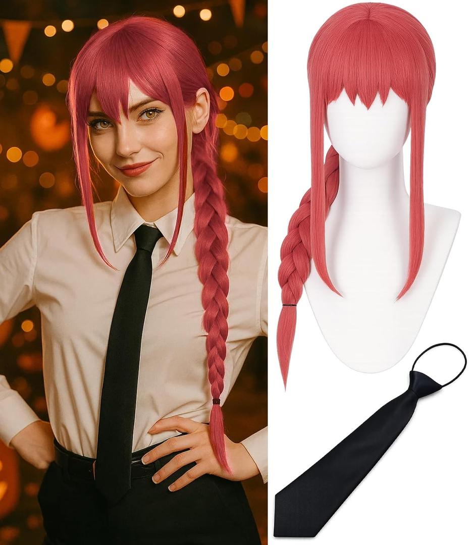 Swooflia Pink Braid Wig for Women & Cosplay Accessories - Convenient Set Includes Adjustable Wig Cap, Tie, Cosplay Wig for Halloween, Costume, Party and Daily Use (Wig2-25)