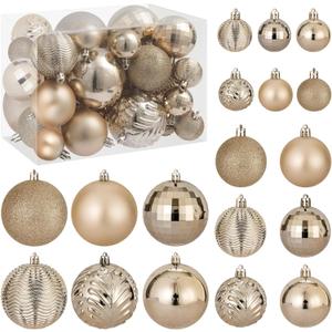 36 PCS Christmas Ball Decoration Set, Shatterproof Hanging Christmas Xmas Tree Ornaments, Indoor & Outdoor Decoration for Wreath and Party Decorations (Champagne)