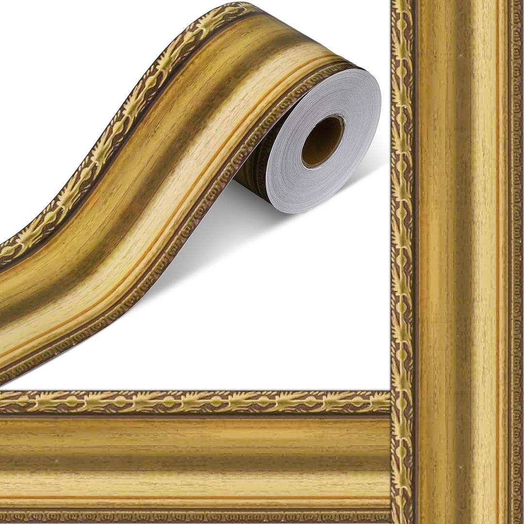 Outus 68 Feet Gold Frame Bulletin Board Border Die-Cut Straight Rolled Picture Frame Border Trim for School Classroom Bulletin Board Decoration for Chalkboard Home Office Party Decor (Classic)