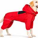 LOVELONGLONG Waterproof Dog Raincoat with Removable Hood Outdoor Full Body Dog Jacket, Windproof Snowproof Shell Suit All Season Pet Rain Gear Black XL (XL (Red 18"))