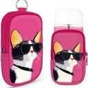 Energymax Hand Sanitizer Spray Case, Compatible with Touchland Hand Sanitizer Mist Spray, Portable Mini Pouch, Fashion Accessory Keychain with Snap Hook 1FL. OZ., Cool Cat Wearing Sunglasses, 3 Pack