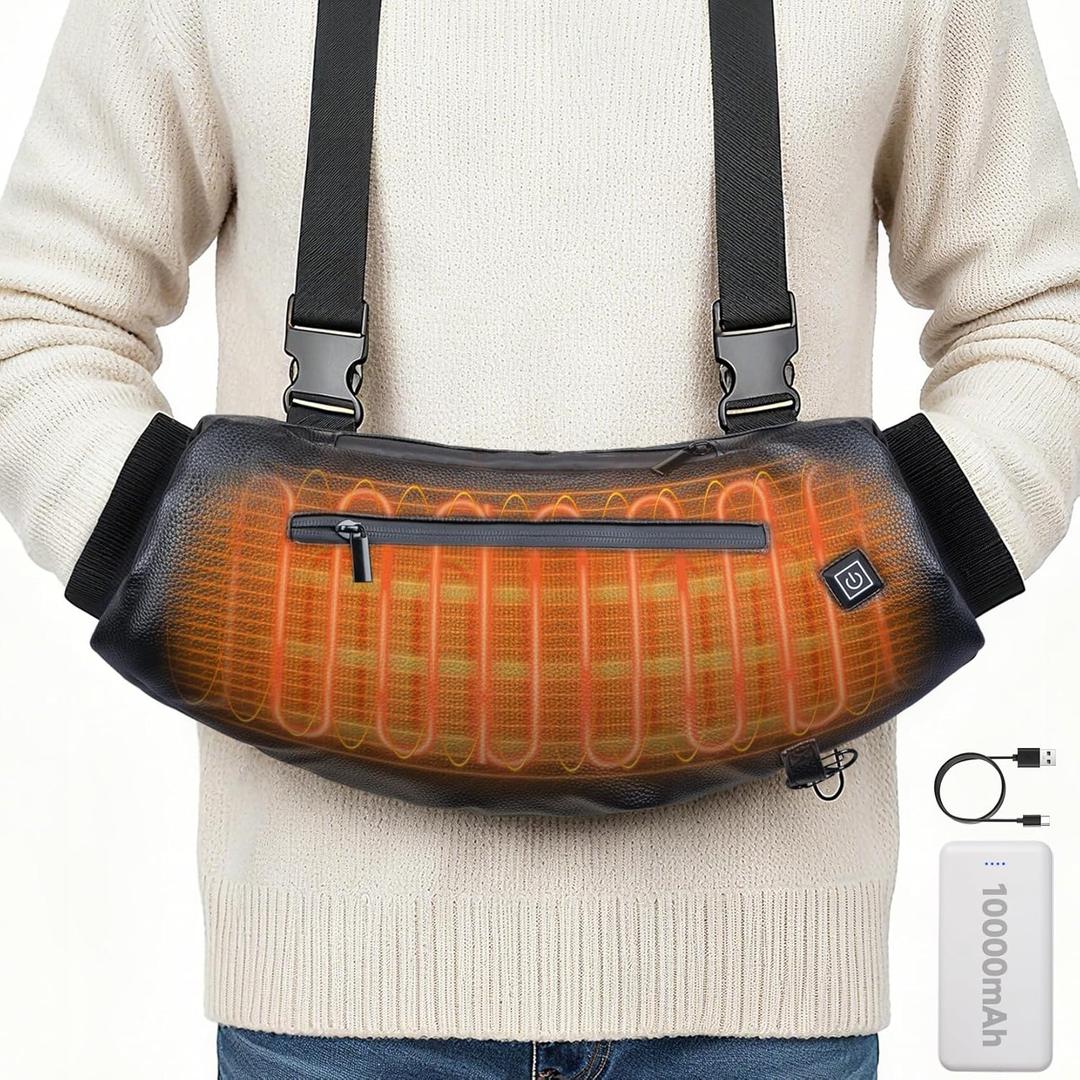 Heated Hand Warmer Pouch, PU Leather Electric Heated Hand Muff, With10000mAh Rechargeable Power Bank Hand Warmer, 3 Levels Heating for Football, Hunting,Fishing,Camping.(Power Bank Included)