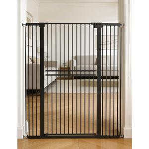 No Pawblems 55" Extra Tall Pet Gate for Cat/Dog, 31.5-48" Wide Auto Close Tall Cat Gate with 25.6" Wide Walk-Thru Door Opening, 1.37" Ultra Narrow Spacing, NO Drilling Pressure Mounted, Black