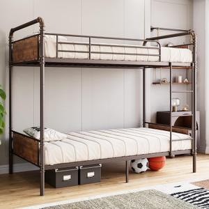 GAOMON Bunk Bed Twin Over Twin, Metal Bunkbeds with Ladders & 16.6" Safety Guardrail, Twin Bunk Beds for Kids ,Adults and Small Spaces, No Box Spring Needed, Brown