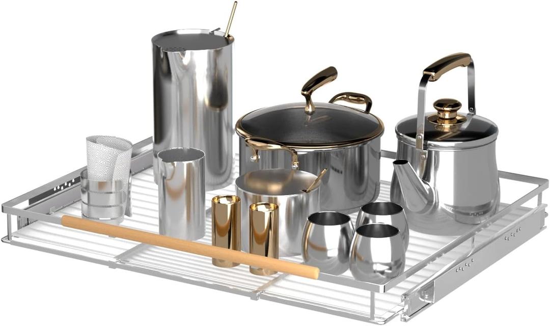 Pull Out Drawer Cabinet Organizer, Expandable Slide Out Storage Shelves - Heavy Duty, Durable and Smooth Slide-Out, 12.3"~18.3" Wide x 22.5" Deep, 1 Pack