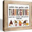 Thanksgiving Decoration, Enter His Gate with Thanksgiving Sign, Farmhouse Front Door Decor, Living Room Decors, Wooden Decorative Fall Sign, Housewarming Decors, Hostess Gift, 5.9X5.9X0.7inches