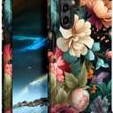 PIXIU Unique Flower Pattern Compatible with Samsung Galaxy A14 5G case, Heavy Duty Dual Layer Shockproof Full-Body Protective Sturdy Hybrid Cute Rugged Case for Women,Girls,Kids-Black Floral (T77)