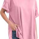 Women Oversized T-Shirt Crew Neck Loose Fit Short Sleeve Tops Summer Casual Blouse Y2K 2025 Basic Top Tees (Pink, M)