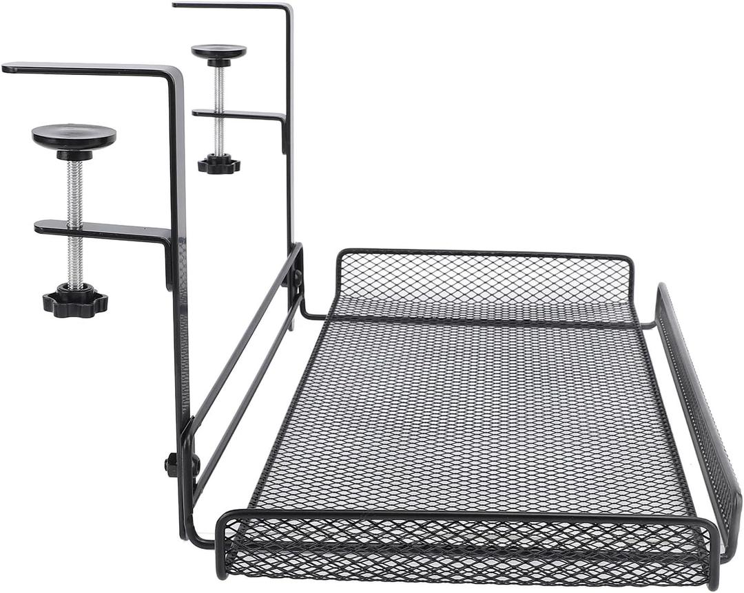 Clamp On Storage Under Desk Organizer Clamp On Storage Shelf Basket Cable Management Tray for Wire Router Power Strip (Black)