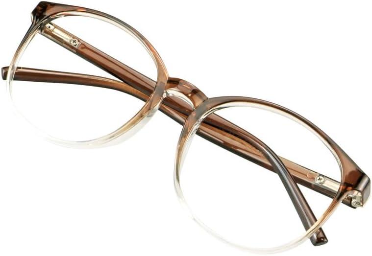 VisionGlobal Blue Light Blocking Glasses for Women/Men, Anti Eyestrain, Stylish Oval Frame, Anti Glare (Clear Brown, +0.75 Magnification)