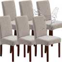 Genina Waterproof Chair Covers for Dining Room 6 Pack, Stretch Jacquard Dining Chair Cover Removable Washable Chair Protectors Cover for Kitchen, Home (Leaves-Warm Gray, 6 PCS)
