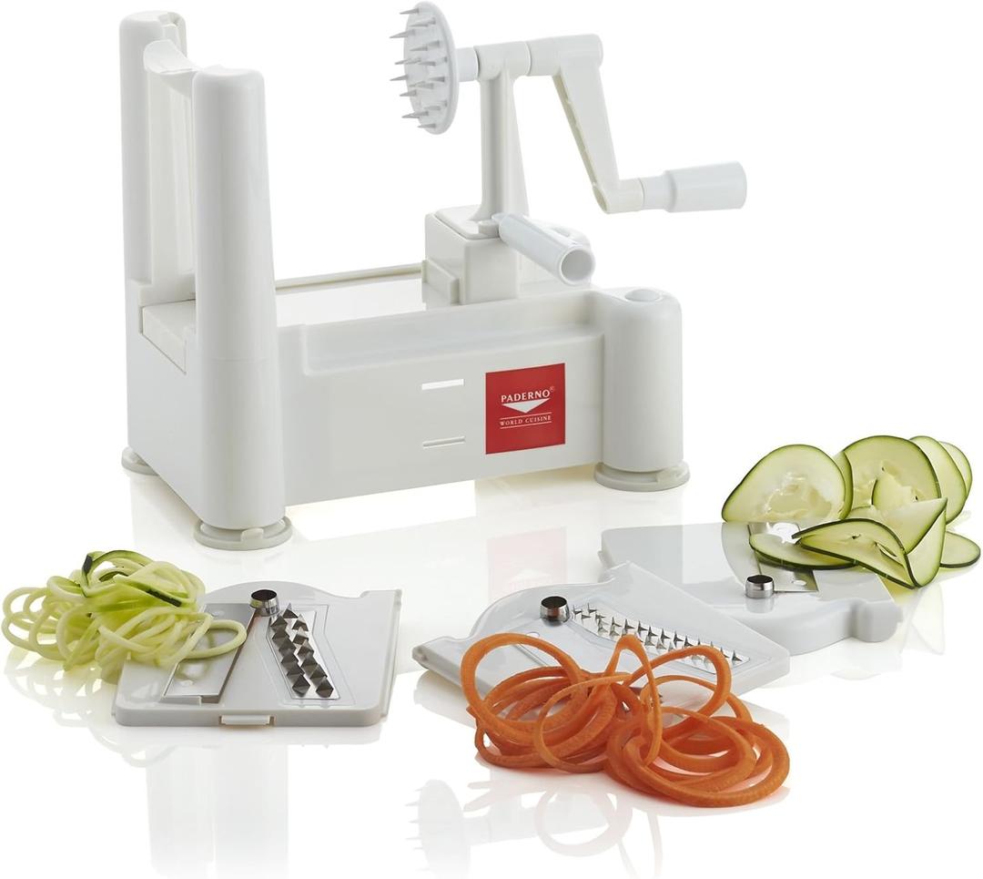 World Cuisine 3-Blade Vegetable Slicer / Spiralizer, Counter-Mounted and includes 3 Stainless Steel Blades