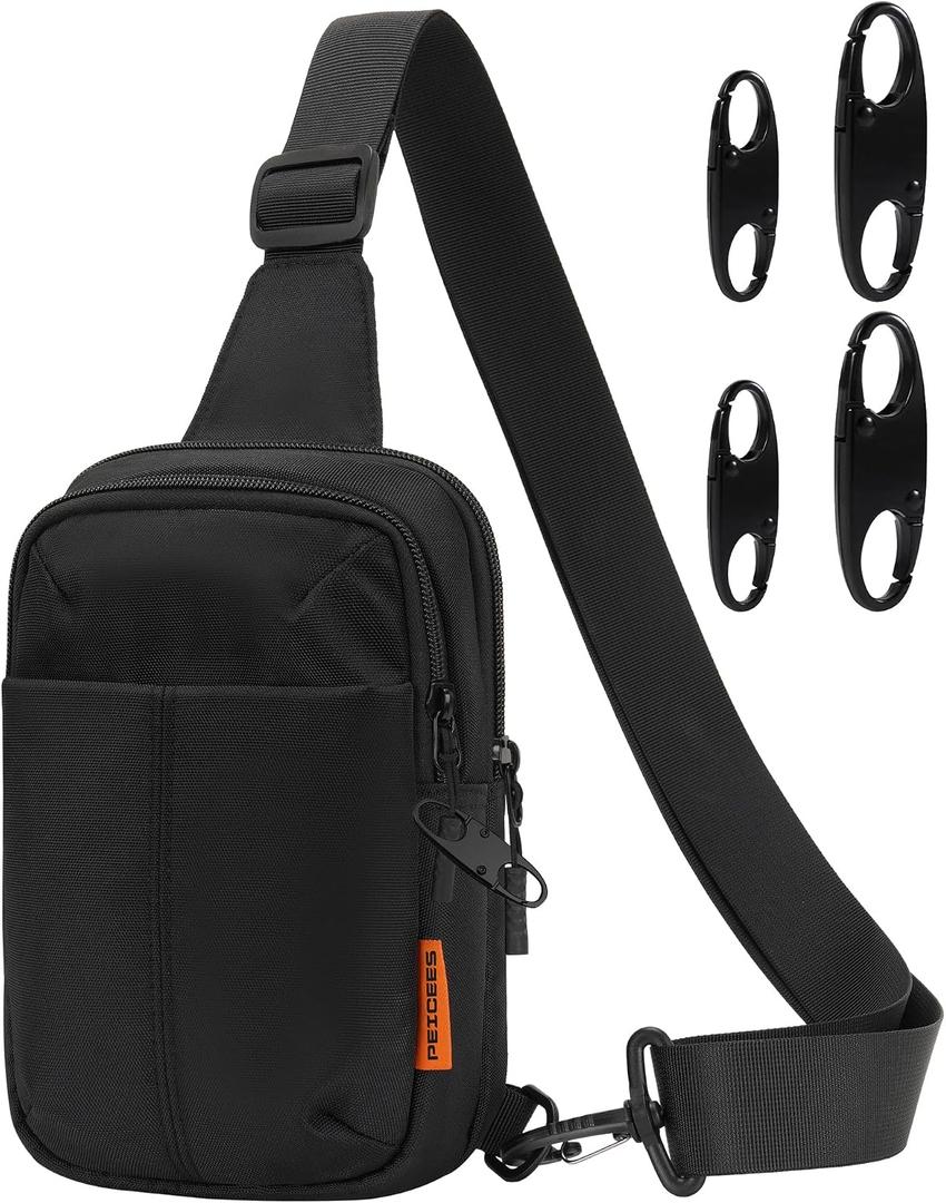 Peicees Small Anti Theft Sling Bag with Zipper Clip for Men Women, Waterproof Mini Crossbody Chest Bag for Travel Work Sport