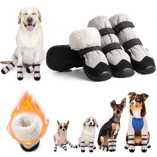 Winter Dog Snow Boots with Warm Wool Lining, Dog Shoes for Large Small Medium Dogs, Dog Booties and Paw Protectors, Anti-Slip Dog Shoes with Reflective for Snow, Hardwood Floors, HikingGrey, Size 7 (For Width 2.6"-2.8")