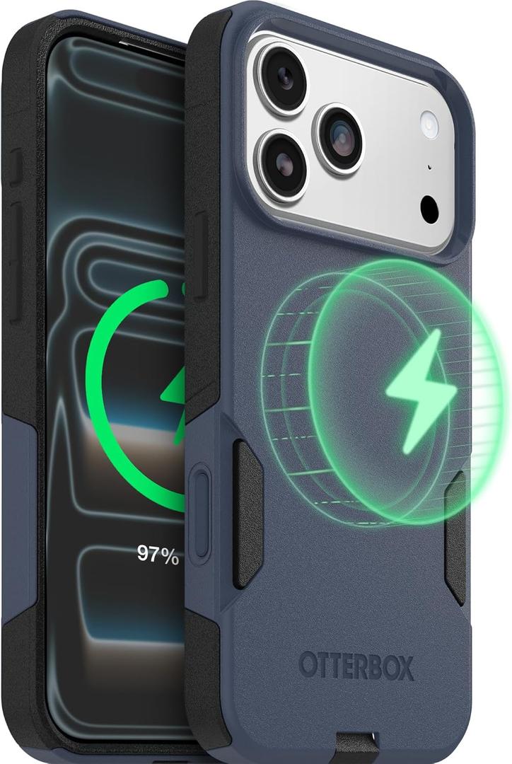 OtterBox iPhone 17 Pro – Commuter Series Case – Built-in MagSafe – Thin, Dual-Layer, Pocket-Friendly, Port Cover – Midnight Sky (Blue/Black)