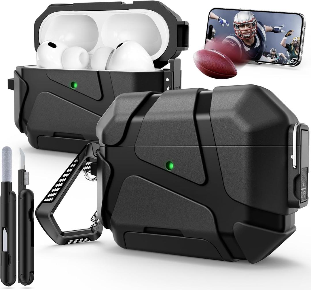 For AirPods Pro 3rd Case (2025 New),Secure Lock & Phone Stand Design Compatible with Airpods Pro 3 Generation Cover with Cleaner Kit-Balck