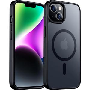Magnetic for iPhone 13 Case/iPhone 14 Case,Shockproof Protective Durable Slim Translucent Matte Anti-Fingerprint Phone Case,Black