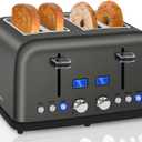 SEEDEEM Toaster 4 Slice, LCD Display, 6 Shade Settings, 1.5'' Wide Slots, Digital Stainless Toaster for Bagel, Defrost, Reheat, Dual Control, Removable Crumb Tray, 1500W, Dark Metallic