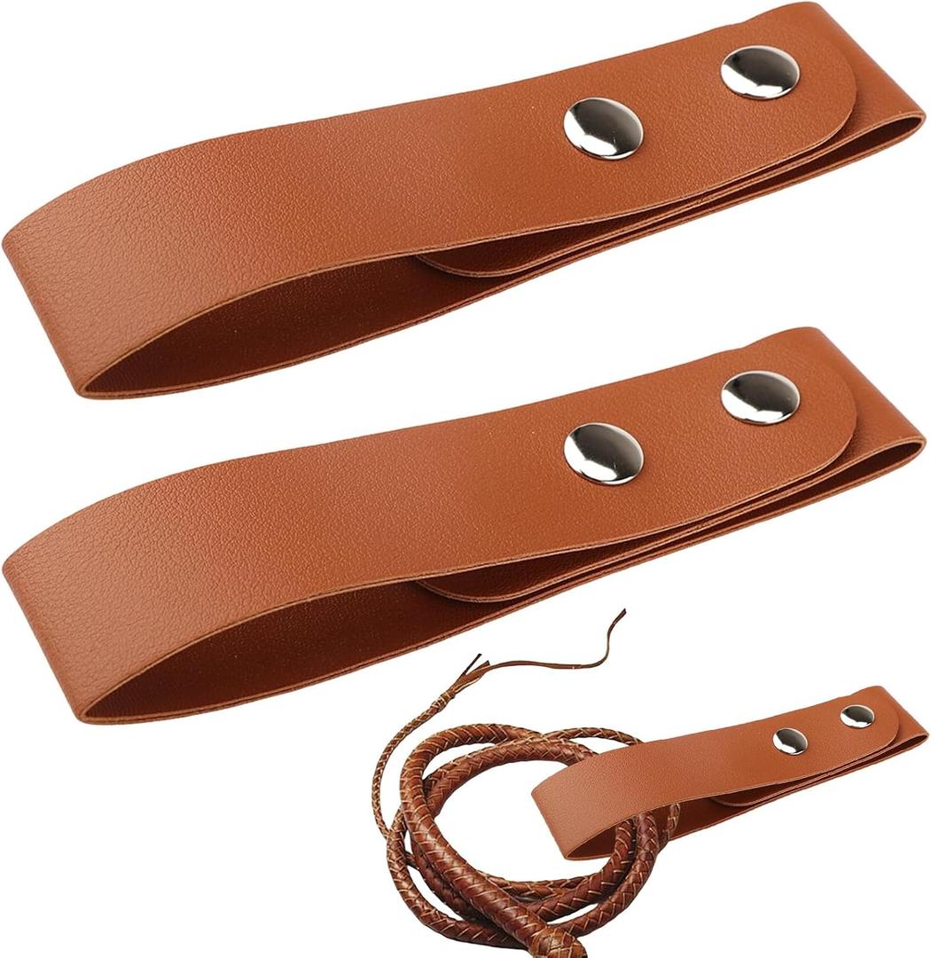 2 Pcs Cowhide Leather Whip Holster, Authentic Full Grain Belt Holder for Bullwhip, Handmade Western Style Holster Loop for Horse Riding, Costume and Daily Use, Brown
