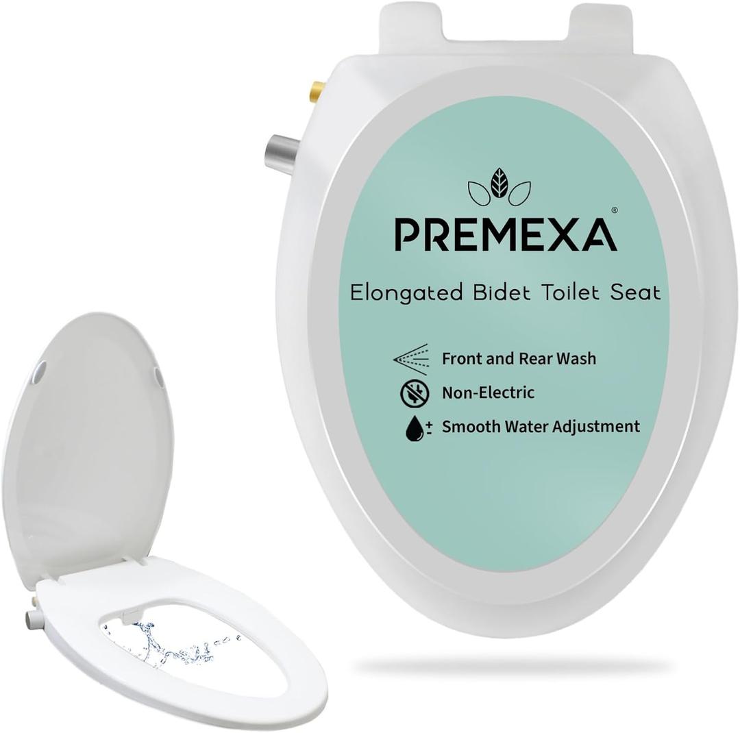 Bidet Toilet Seat for Elongated Toilets, Non-Electric, Dual Nozzle, Soft Close, Self-Cleaning, Ambient Water Temperature, Easy Installation, Reduce Toilet Paper Usage