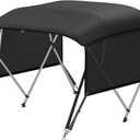 KAKIT Bimini Tops with Mesh Sidewalls (4 Bow 8'L x 54" H x 54"-60" W,Black) | Heavy Duty,Anti-UV,Waterproof,Support Poles,2 Straps,Zippered Storage Boot,Marine Grade Canvas,1 Inch Aluminum Frame