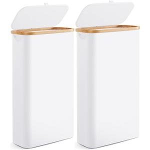 Slim Laundry Hamper with Lid by Fiona's magic, 63L Narrow Laundry Basket with Removable Bag, White Collapsible Dirty Clothes Basket, Thin Tall Storage Basket for Bathroom, Bedroom (White, 2Pack)