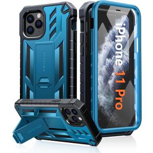 FNTCASE for iPhone 11 Pro Case: Military Grade Shockproof Dual Protective Cell Phone Cover with Kickstand - Rugged Full Protection Matte Textured Dropproof Heavy Duty Hard Cases - 5.8 Inch Blue