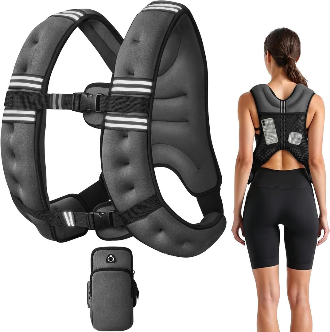 Weighted Vest, 6lb/8lb/12lb/16lb/20lb/25lb/30lb Weight Vest with Reflective Stripe, for Men Women Workout Equipment for Strength Training, Running, Jogging, Fitness, Weight Loss