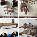 Motorcycle Helmet Holder Wall Mount, 2-Tier Helmet Rack with 2 Hat Stands, Motorcycle Accessories Gear Storage Organizer Display for Men Jackets, Caps in Garage, Living Room (Rustic Brown)