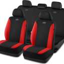 Skechers Seat Covers, Premium Breathable Polyester Car Seat Covers, Car Seat Covers Full Set Airbag Compatible, Automotive Comfort for Most Cars, Vans, Trucks, SUVs (Full Set, Red) (Black and Red)