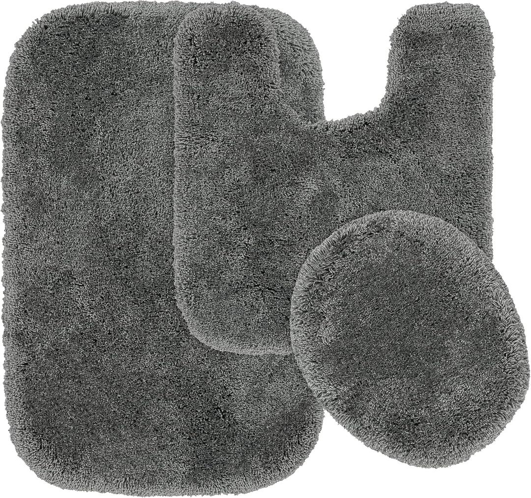Garland Rug Finest Luxury Dark Gray 3-Piece Set Ultra Plush Washable Bath Rug Set - Soft, Absorbent, And Stylish For Your Bathroom