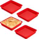 Geetery Set of 4 Silicone Square Cake Pan Silicone Brownie Pan Nonstick Baking Mold for Muffin Bread Rice Crispy Lasagna Pie, Red (8 x 8 x 1.6 Inches)