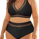 Tempt Me Women Plus Size Bikini High Waisted Swimsuits Mesh Tummy Control Two Piece Bathing Suit (Black), 18 W