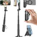 USKEYVISION Magnetic Pocket Selfie Stick for iPhone with Light for MagSafe 4 in 1 Portable Pocket Phone Tripod for iPhone & Android W/Rechargeable Remote, Removable Phone Clip, Video Recording(MPT-02)