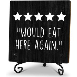 Kitchen Wooden Sign - Chef Was Cute Would Eat Here Again -Dining Table Decor With 1 Iron Support, Funny Gifts For Chef, Rustic Farmhouse Home Kitchen Dining Room Table Shelf DecorBlack 5 x 5 Inches