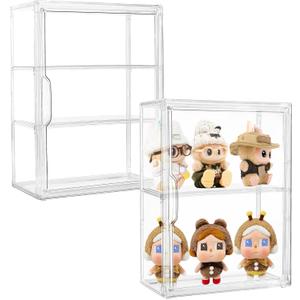 Acrylic Display Case for Collectibles 3 Tier Figure Display Case with 2 Movable Plates Clear Display Cases for Figures with Magnetic Door Tall Display Box, 2 Pack