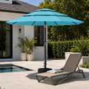 10ft Patio Umbrella, 3-Tier Vented Outdoor Table Umbrella with 8 Sturdy Fiberglass Ribs, Windproof Market Umbrella with Push Button Tilt and Crank, UV Protection for Deck, Pool, Sky Blue