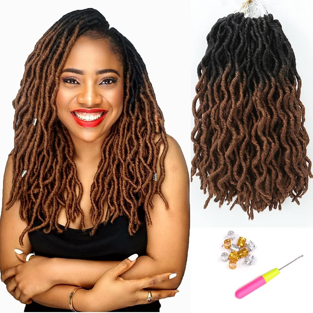 Short Gypsy Locs Crochet Faux Locs 12 Inch Brown Goddess Wavy Faux Locs crochet hair natural looking and Pre-Looped Synthetic Crochet Braids Dreadlocks Hair Extensions (12inch,T1B/30)