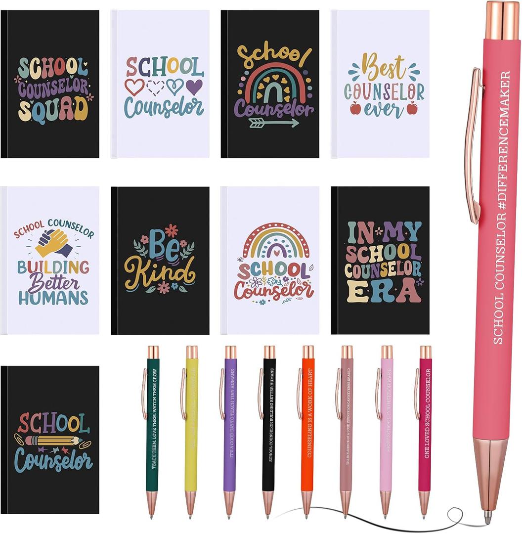 Resurhang 18 Pcs Teacher Appreciation Gifts Bulk, 9 School Counselor Notebook Journal & 9 Ballpoint Pen, Thank You Gifts for National Teacher Week 2026, Counselors Educators, Back to School Supplies