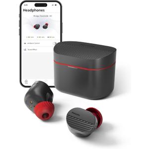PHILIPS TAA5508 Wireless Earbuds,True Wireless Headphones with Noise Canceling Pro,Quality Sound,28 H Battery Life,Fast Charging,Bluetooth 5.3,Multipoint Connectivity,IPX5,for Sports,App Control,Black