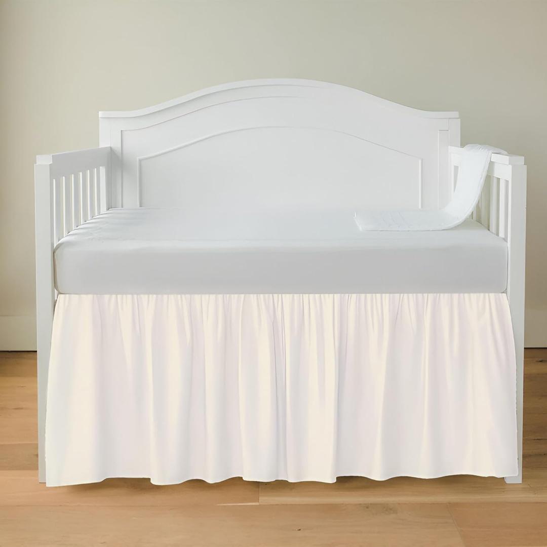Luxury Crib Bed Skirt 28" x 52" with 14 Inch Drop Soft & Breathable Dust Ruffle Fits Standard Crib and Toddler Bed Nursery Microfiber Fabric Ruffle Bed Skirt for Baby Boys or Girls Ivory Solid