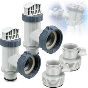 Pool Plunger Valve & 1.25" to 1.5" Type B Hose Adapter, 2-Pack Replacement Kit Compatible with Intex Above Ground Pools, On/Off Shut-Off Valve and Hose Converter for Sand Filter Pump