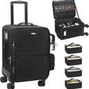 Relavel Rolling Makeup Case, Professional Makeup Artist Bag Extra Large Makeup Train Case Cosmetology Case on Wheels Cosmetic Brush Organizer Box with 4 Clear Set Bags, 360° Spinner Wheels, Black