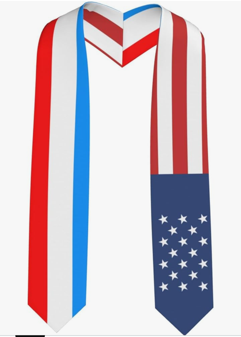 72 Inch Luxembourg Flag and USA Flag Graduation Sash Unisex Adults Graduation Stole Scarf International (Not Include Baccalaureate Gown and Hat)