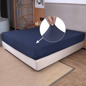 King Size Fitted Sheet Only - 4-Way Stretch Knit, Snug Fit, Wrinkle Free & Stay in Place, No More Slipping Off for Mattress, Soft & Comfortable - Navy Blue, King (King/Short King/Cal King/Olympic Queen)