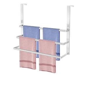 24Inch Brushed Nickel Over the Door Towel Rack, VOTZAAQ Stainless Steel Over Door Towel Holder, Door Towel Hanger with 3 Tier Towel Bars, Over Door Towel Storage for Bathroom