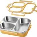 304 Stainless Steel Lunch Box for Adults & Kids, 25oz Leakproof Metal Bento Box with 3 Compartments, BPA-Free, Reusable & Dishwasher Safe Food Container for School,Office,Picnic,Travel(Yellow)